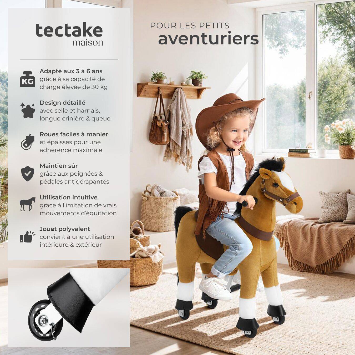 Cheval à Bascule Pour Enfant Dès 18 Mois - Peluche Moelleuse, Ceinture De Sécurité, Sons (Charge 40 Kg)