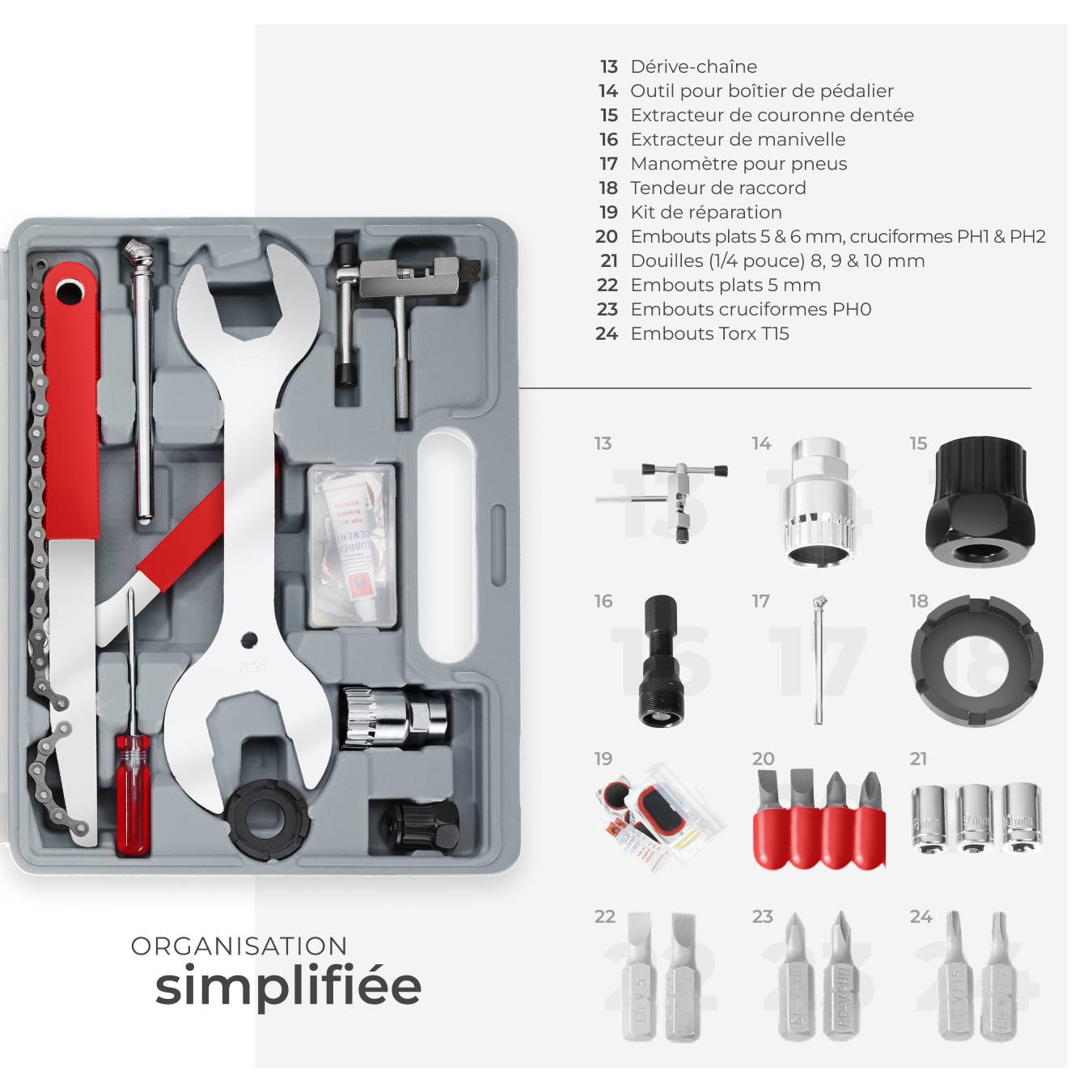 KIT D'OUTILS DE réparation de vélo professionnel boîte de transport réglage EUR 89,19 - IT