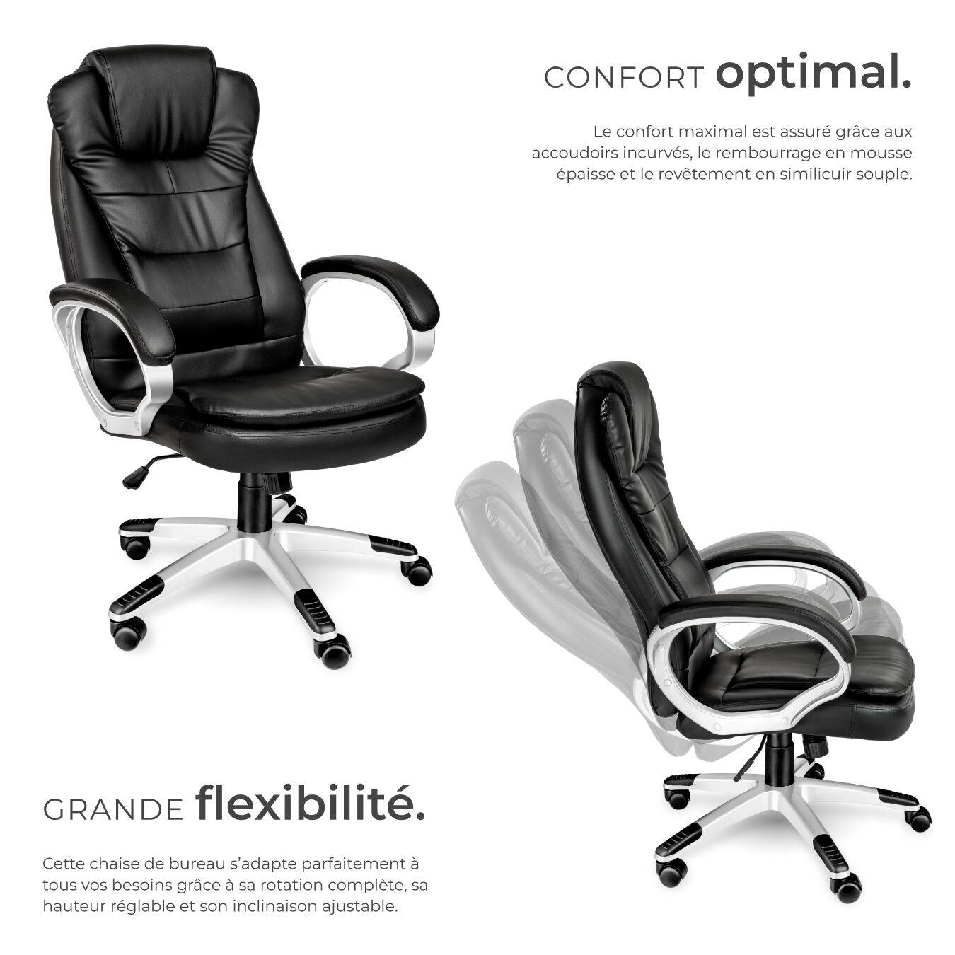 Fauteuil De Bureau Réglable En Hauteur - Similicuir Noir - Dossier Bas - Marque Yaheetech