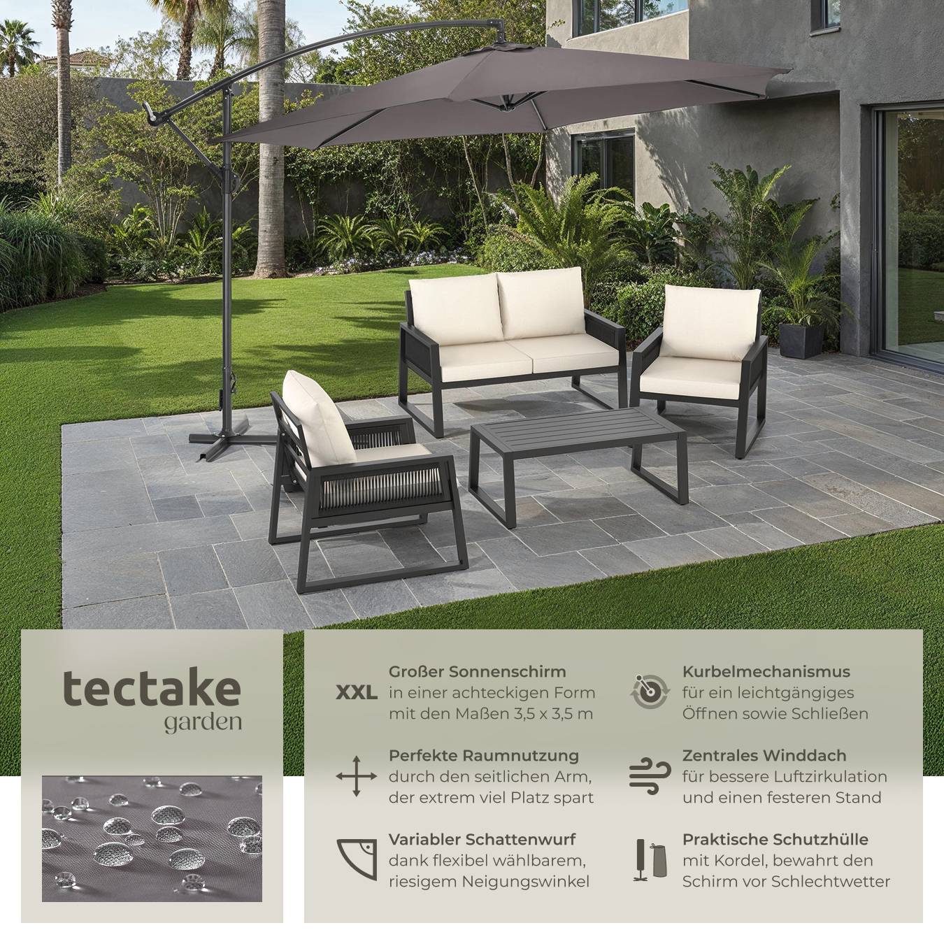 Chickwin Terrassen Tischdecke Mit Sonnenschirm Loch – Wasserdicht, Schwarzer Marmor Look | Größe M