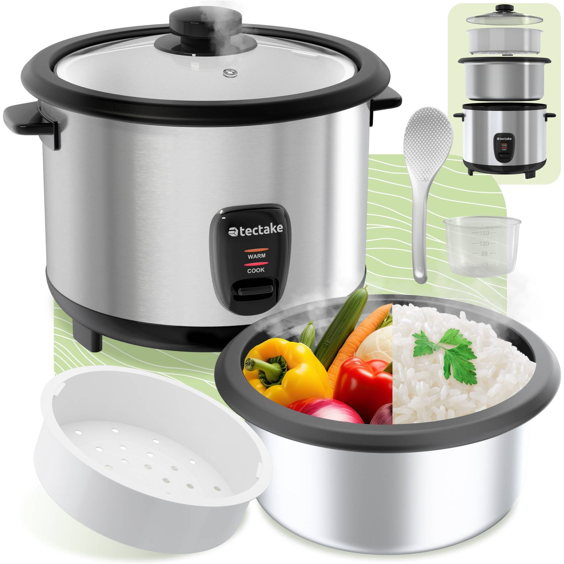 Cuiseur à riz, 1,8 l, pour 10 portions, 2 en 1 grâce à une cocotte ...