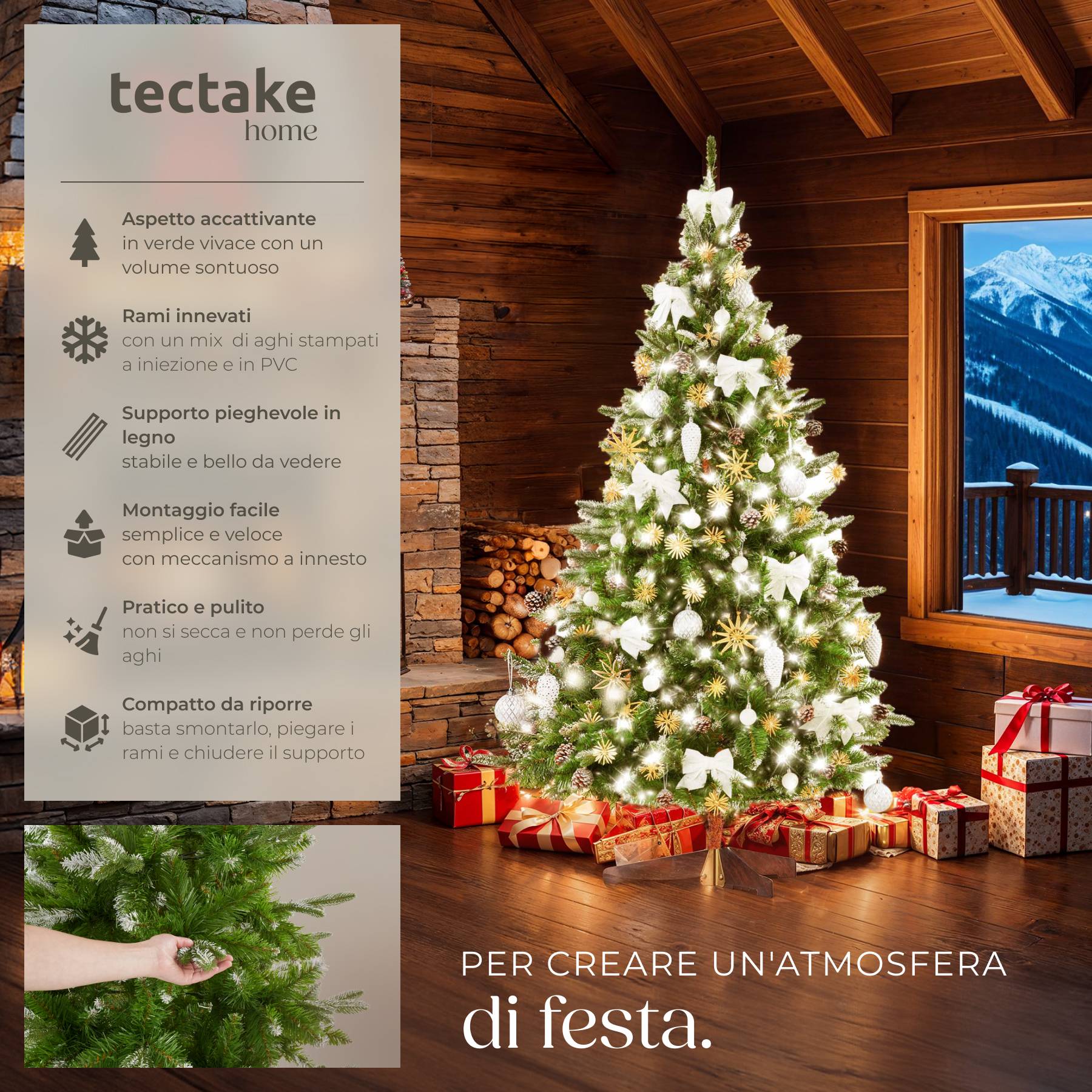 Albero Di Natale Artificiale TecTake 180 Cm - Verde, Con 533 Rami, Aspetto Naturale, Base In Acciaio, Facile Da Montare E Pulire