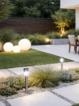 Gartenbeleuchtung mit Solarleuchten und LED-Kugellampen f&uuml;r stimmungsvolles Aussenlicht