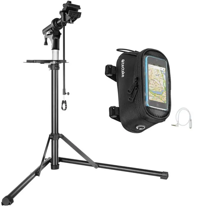 Set cavalletto montaggio biciclette Jan con borsa da telaio