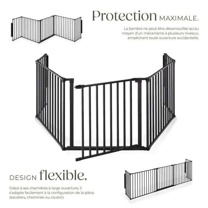 Barrière De Sécurité Enfant 300cm Pliable Métal - Protection Cheminée Escalier Avec Porte