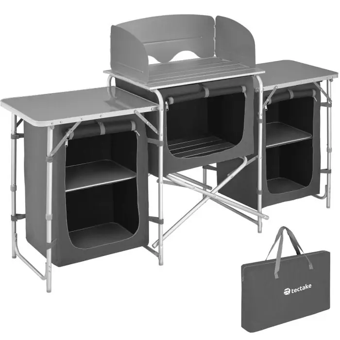 Campingküche XXL mit Aluminiumgestell und 5 Fächern