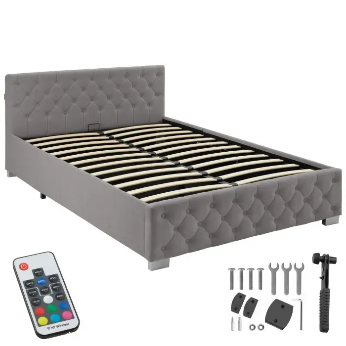 Polsterbett mit LED-Leisten & Stauraum