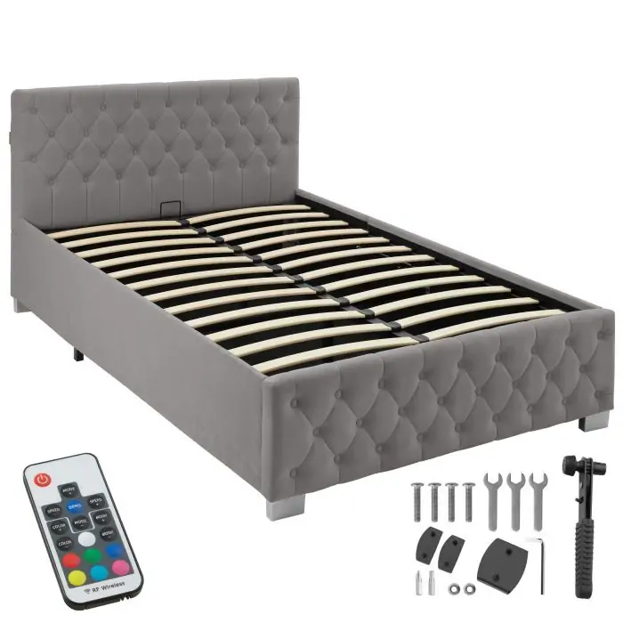 Polsterbett mit LED-Leisten & Stauraum