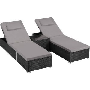 Rattan-Doppelliege mit Tisch Carbonera, verstellbare Lehne