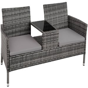 Rattan Gartensitzbank mit Tisch