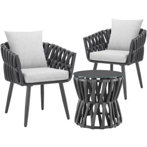 Set Lugano con design intrecciato, struttura in alluminio, piedini avvitabili