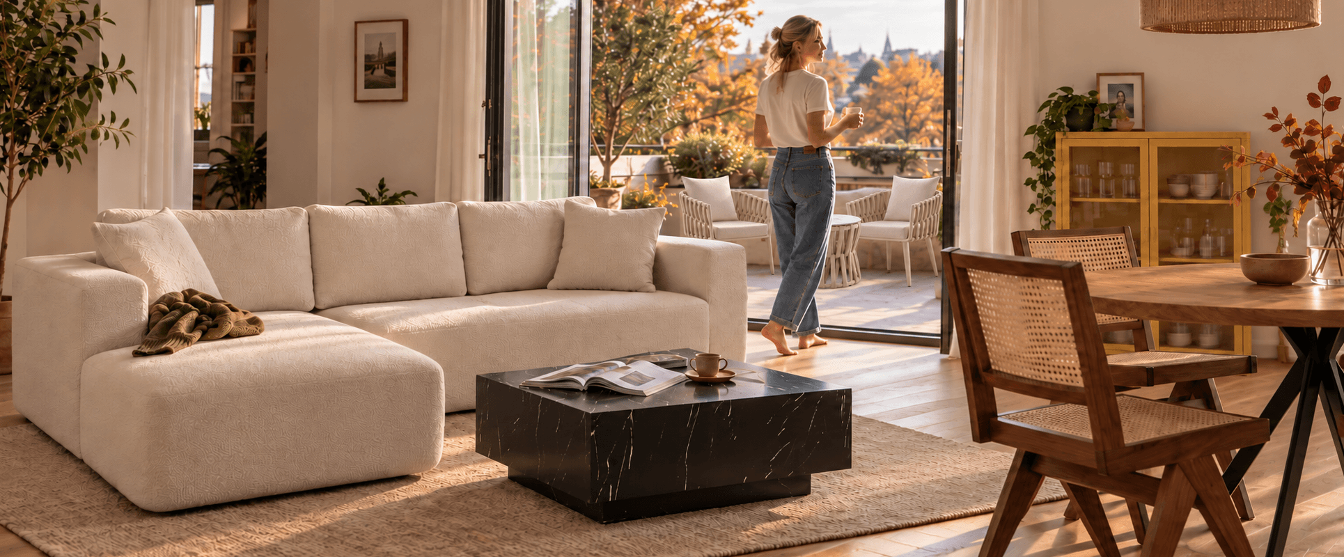 Wohnliches Esszimmer mit warmen Farben und herbstlicher Atmosphäre
